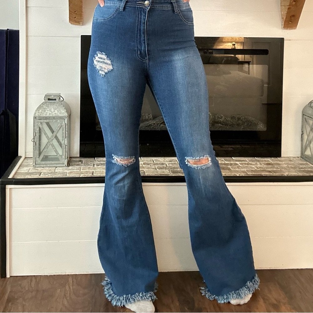 Distressed Blue Jeans